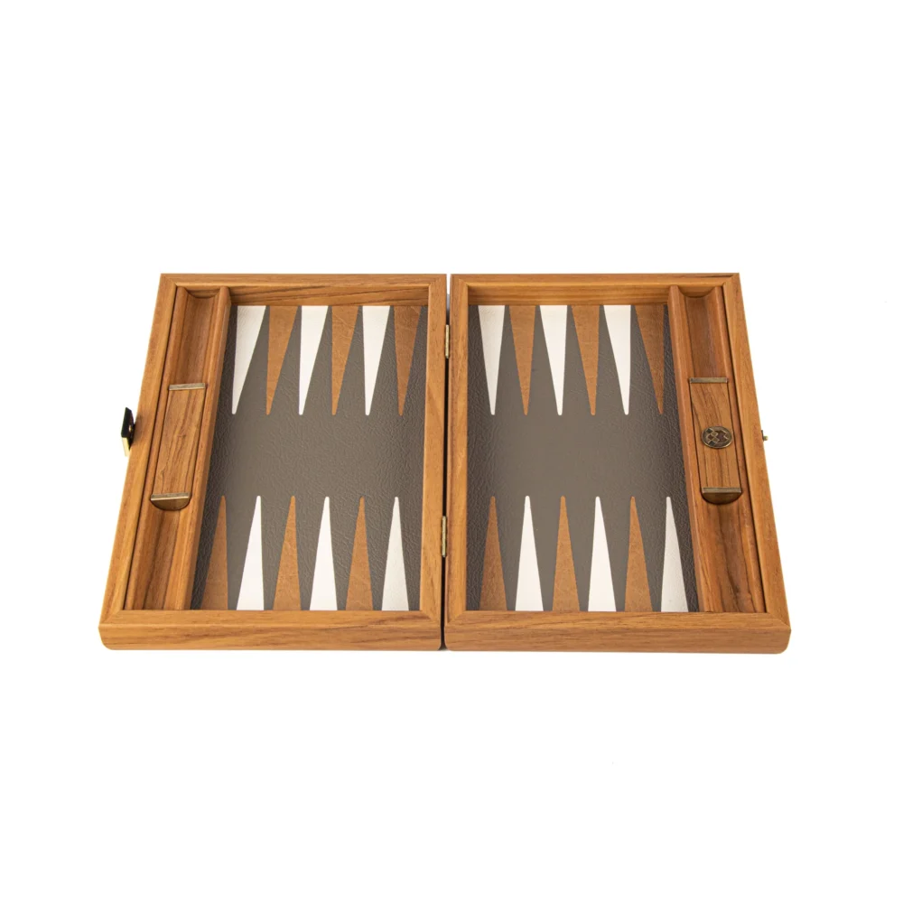 Ensemble de Backgammon en Similicuir Beige Gris avec Texture Autruche (Taille Voyage)