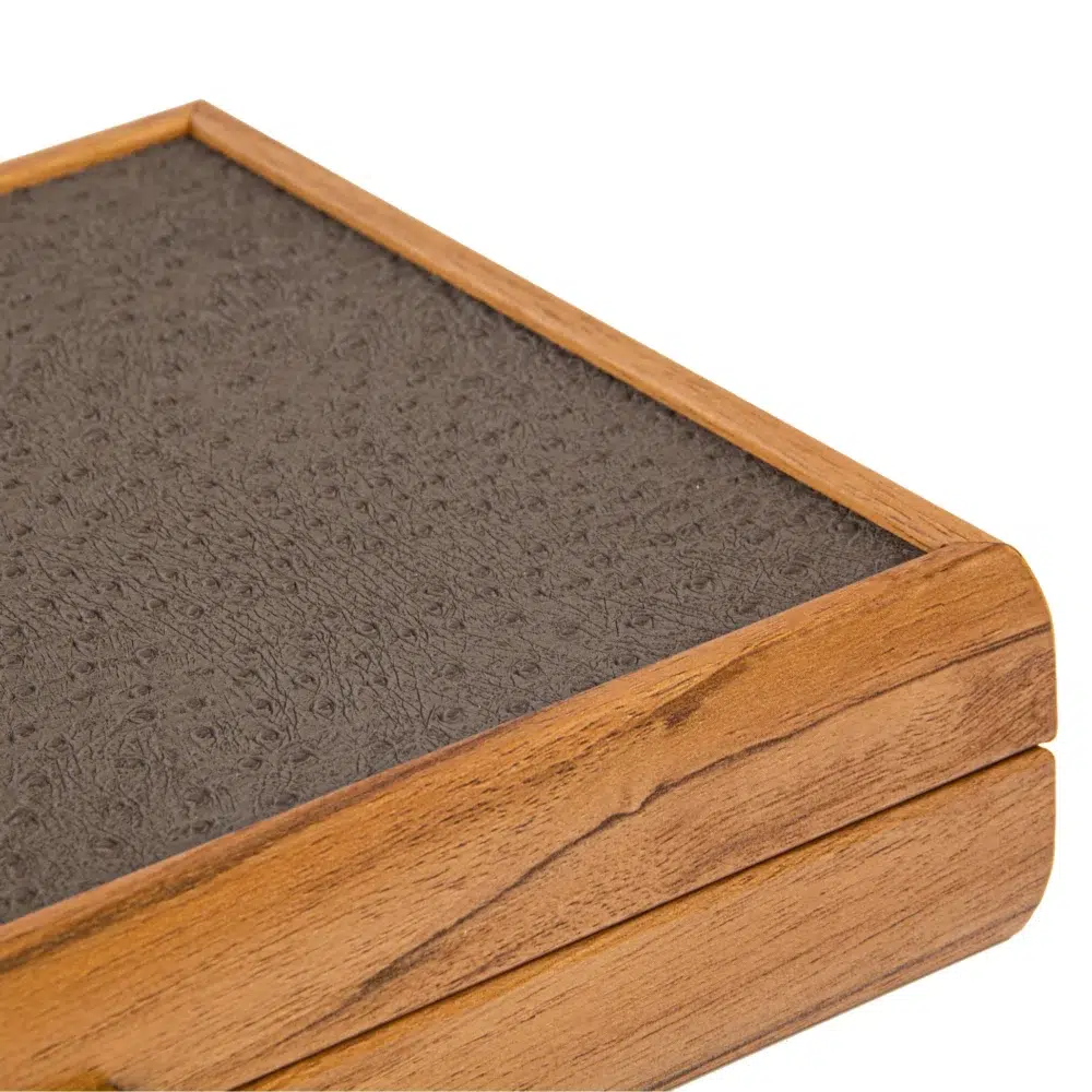 Ensemble de Backgammon en Similicuir Beige Gris avec Texture Autruche (Taille Voyage)