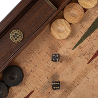 Backgammon en Liège Naturel avec Pions en Bois d'Olivier