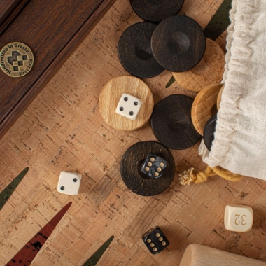 Backgammon en Liège Naturel avec Pions en Bois d'Olivier