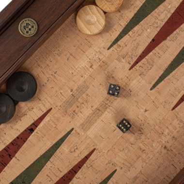 Backgammon en Liège Naturel avec Pions en Bois d'Olivier