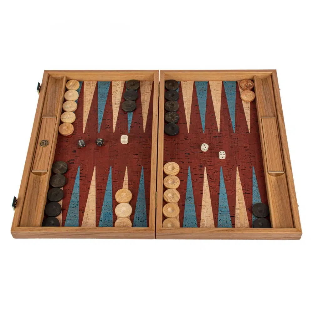 Backgammon en Liège Naturel Rouge avec Pions en Bois de Chêne