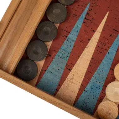 Backgammon en Liège Naturel Rouge avec Pions en Bois de Chêne