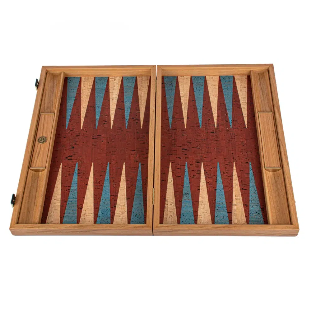 Backgammon en Liège Naturel Rouge avec Pions en Bois de Chêne