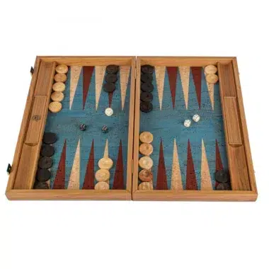 Backgammon en Liège Naturel Turquoise avec Pions en Bois de Chêne