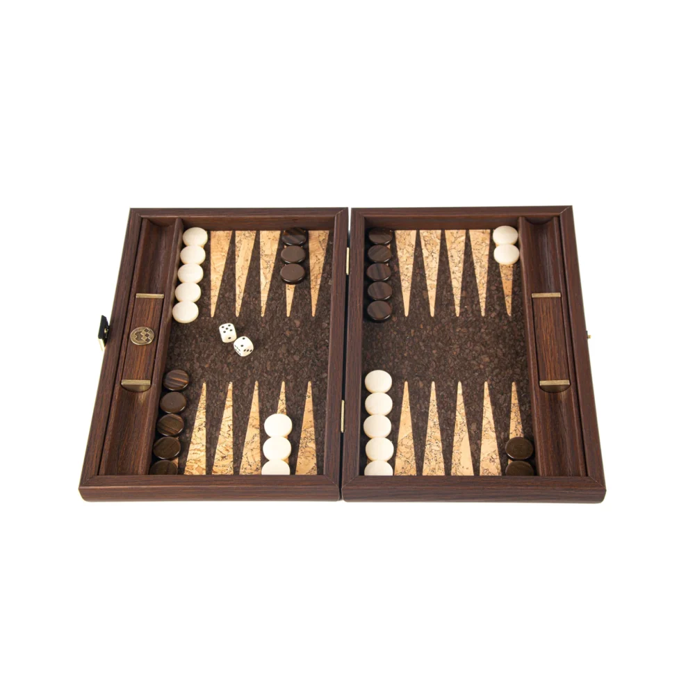 Ensemble de Backgammon en Liège Naturel avec Design Cubique et Pions en Bois d'Olivier