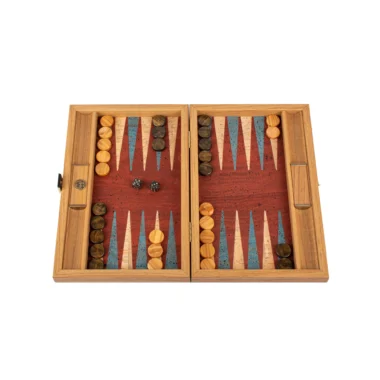 Backgammon en Liège Naturel Rouge avec Pions en Bois de Chêne