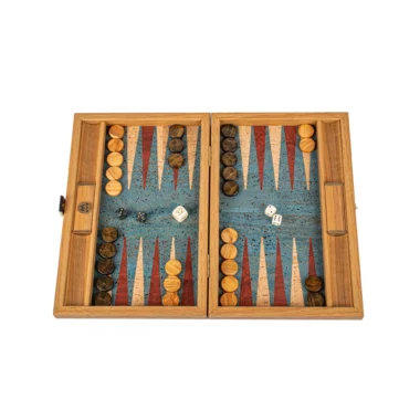 Backgammon en Liège Naturel Turquoise avec Pions en Bois de Chêne