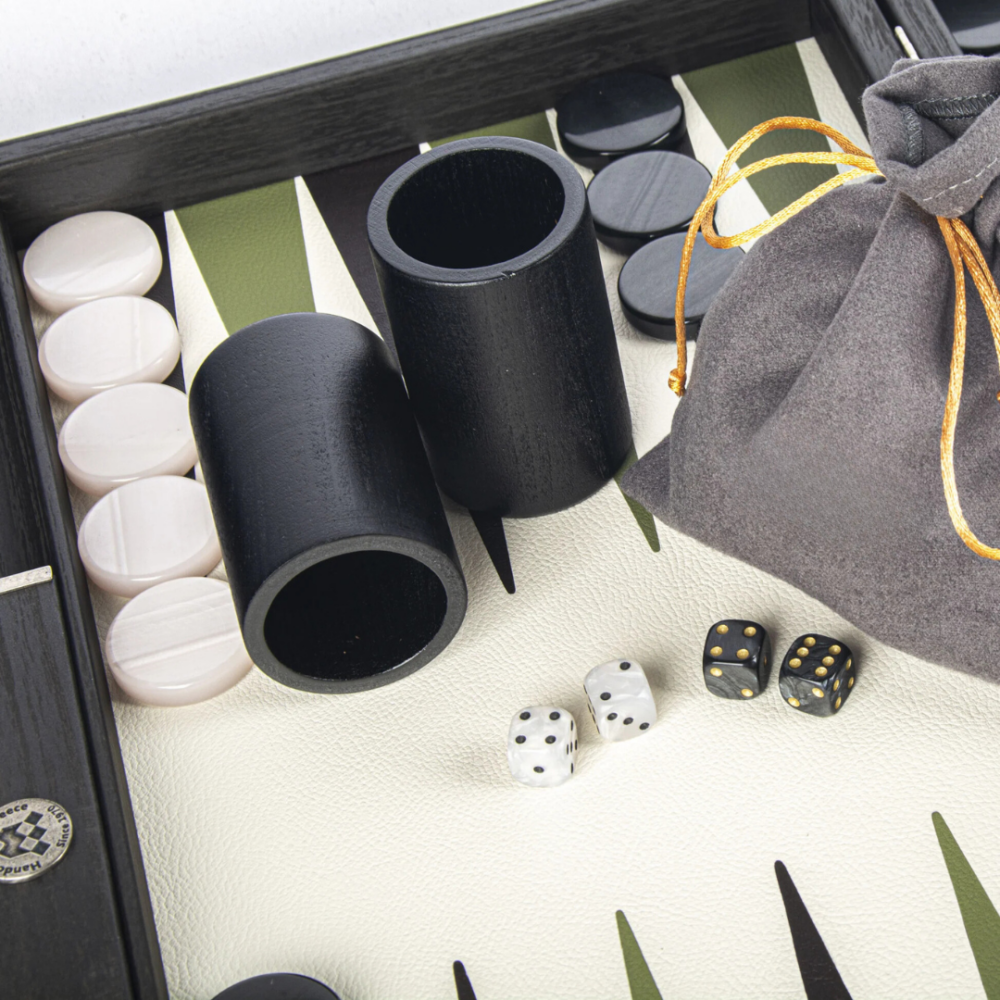 Ensemble de Backgammon en Cuir Olive avec Texture Crocodile