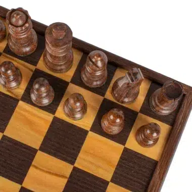 Jeu d'Échecs Artisan en Loupe d'Olivier - 27x27 cm