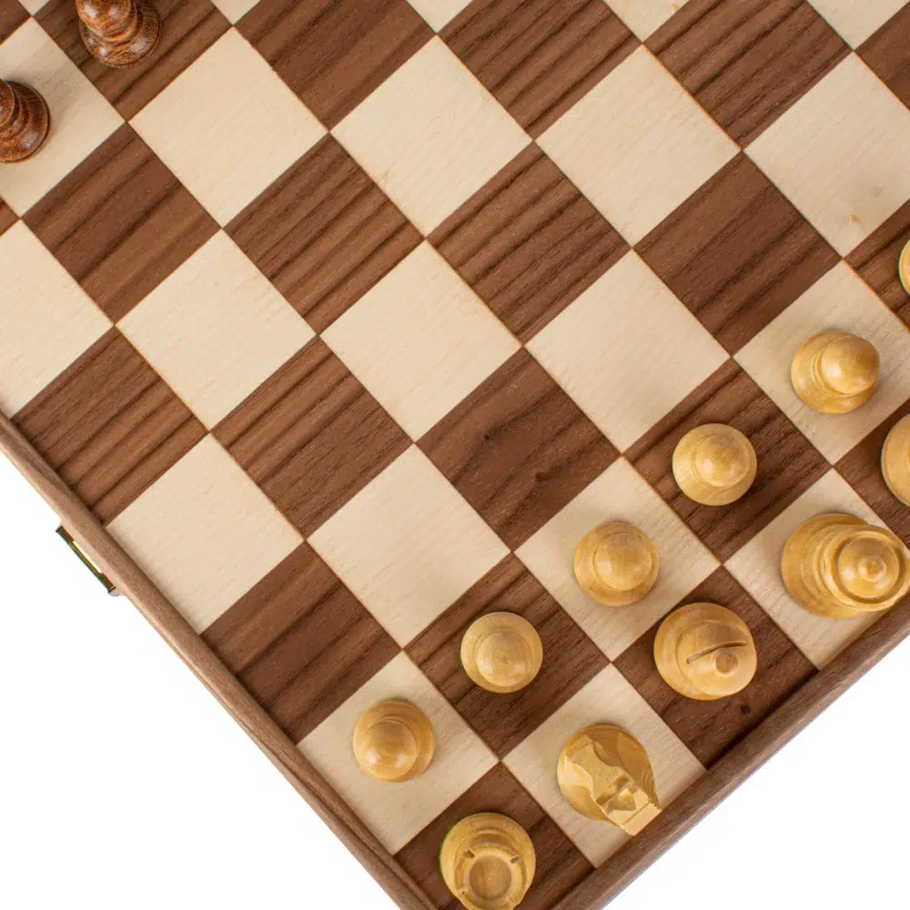 Jeu d'Échecs Artisanat en Noyer avec Pièces Staunton Lestées - 35x35 cm