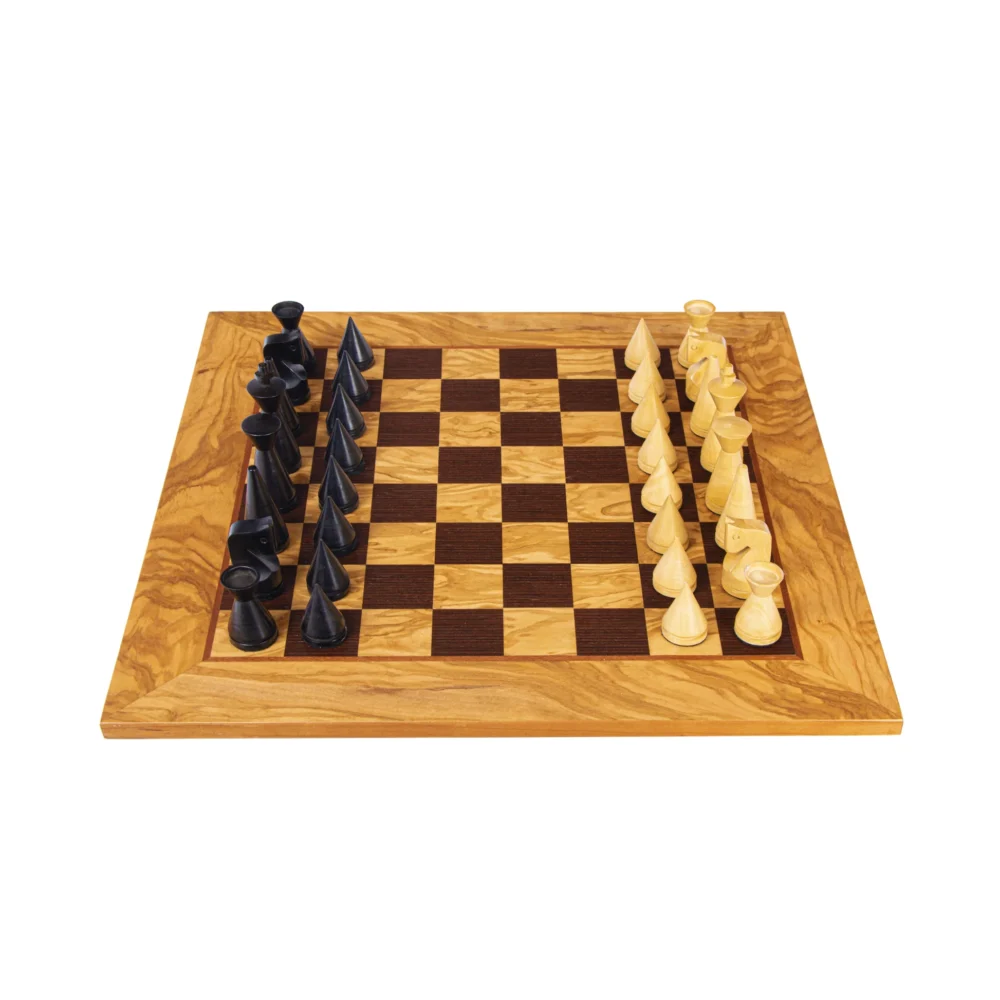 Ensemble d’Échecs en Noyer d’Olivier avec Pions Modernes - 40x40 cm