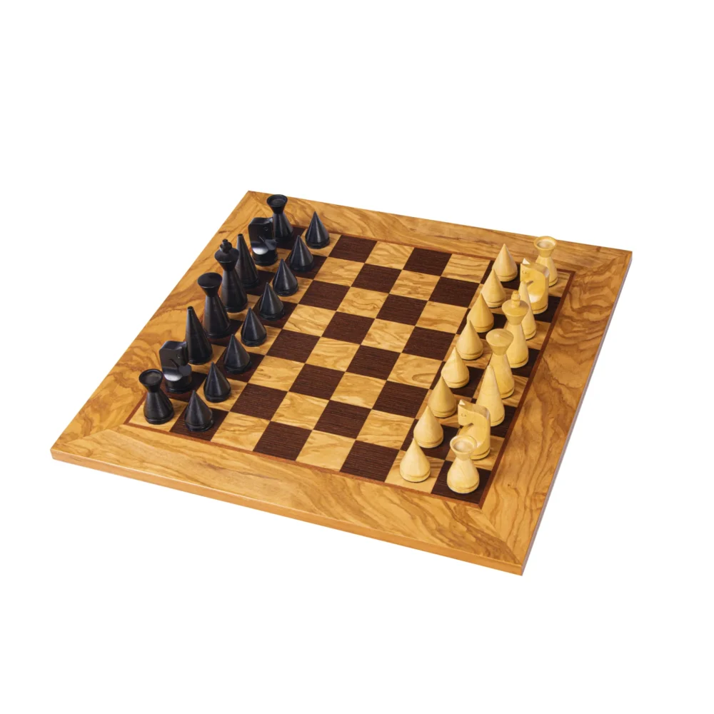 Ensemble d’Échecs en Noyer d’Olivier avec Pions Modernes - 40x40 cm