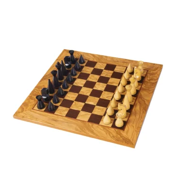 Ensemble d’Échecs en Noyer d’Olivier avec Pions Modernes - 40x40 cm