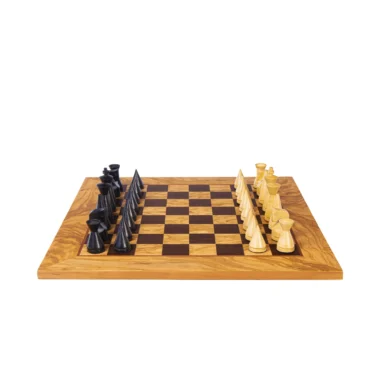 Ensemble d’Échecs en Noyer d’Olivier avec Pions Modernes - 40x40 cm