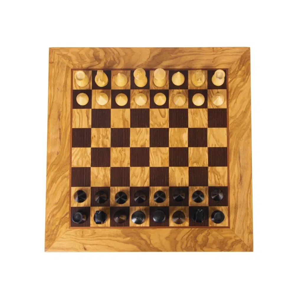 Ensemble d’Échecs en Noyer d’Olivier avec Pions Modernes - 40x40 cm