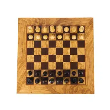 Ensemble d'Échecs en Liège Olive avec Pièces Modernes - 40 x 40 cm