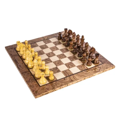 Ensemble d'Échecs en Loupe de Noyer avec Pièces Staunton – 50x50 cm