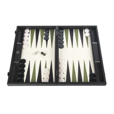 Ensemble de Backgammon en Cuir Olive avec Texture Crocodile