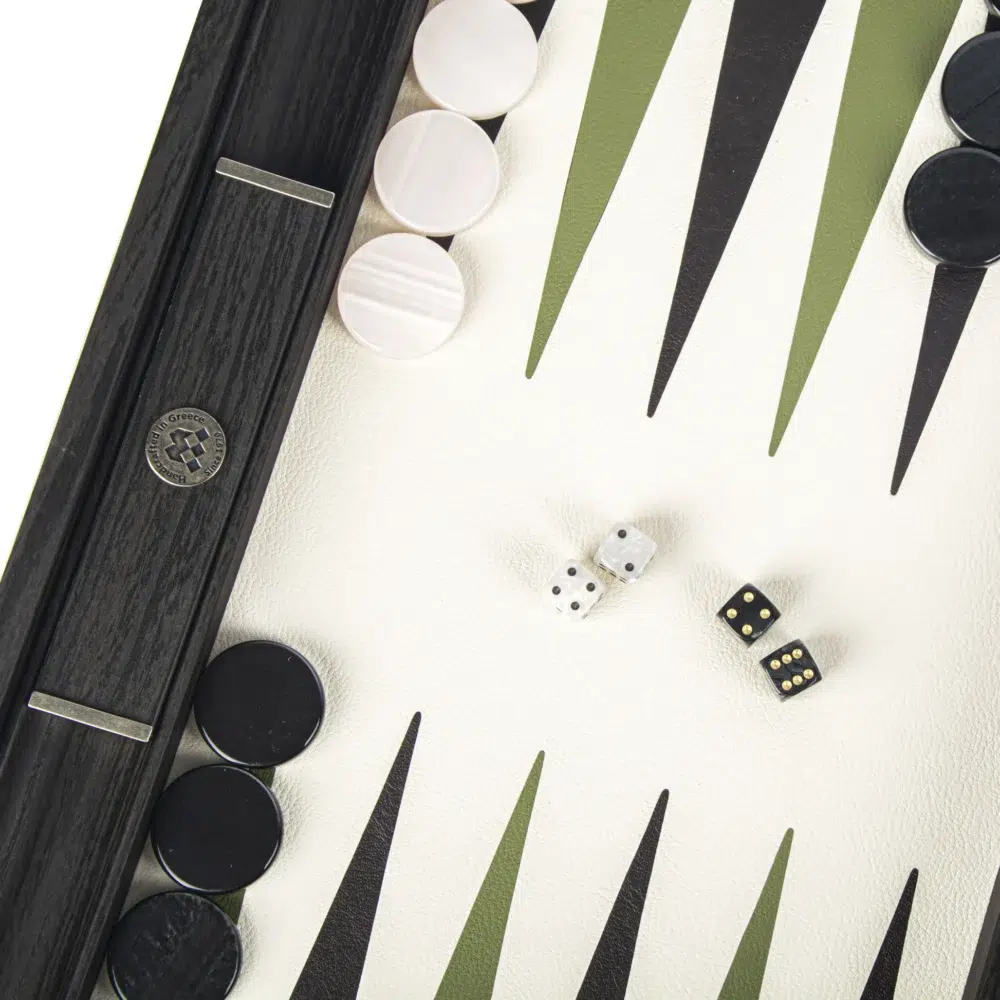 Ensemble de Backgammon en Cuir Olive avec Texture Crocodile