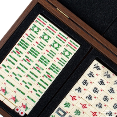 Set de Mahjong avec Coffret en Bois Tressé Brun Foncé