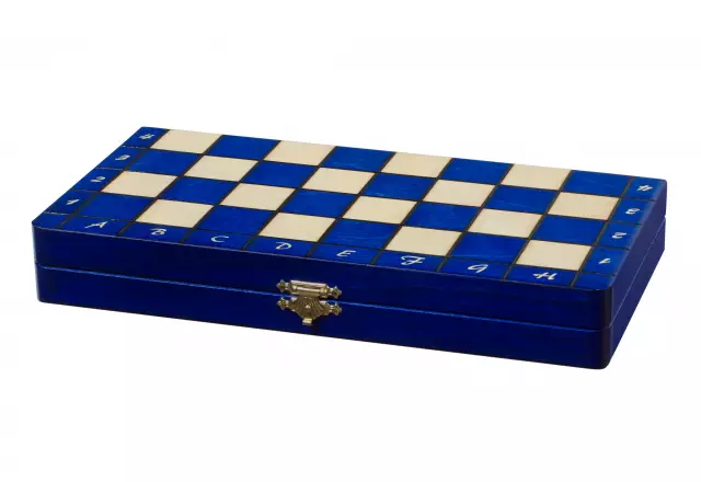 Jeu d’Échecs Magnétique en Bois Bleu et Ivoire – Échiquier Pliable 28 x 28 cm Parfait pour le Voyage