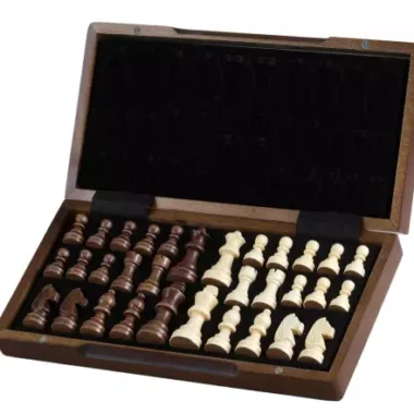 Jeu d’Echecs Magnétique en Noyer et Erable 31 cm – Pièces Staunton Stables et Plateau Portable