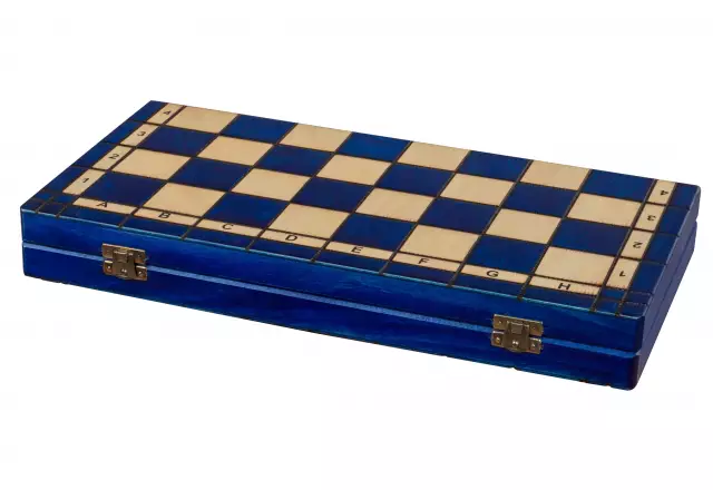 Jeu d’Echecs en Bois AS Bleu – Echiquier Traditionnel Polonais 40,5 x 41 cm avec Pièces Staunton