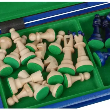 Jeu d’Echecs en Bois AS Bleu – Echiquier Traditionnel Polonais 40,5 x 41 cm avec Pièces Staunton