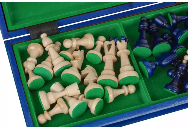 Jeu d’Echecs en Bois AS Bleu – Echiquier Traditionnel Polonais 40,5 x 41 cm avec Pièces Staunton