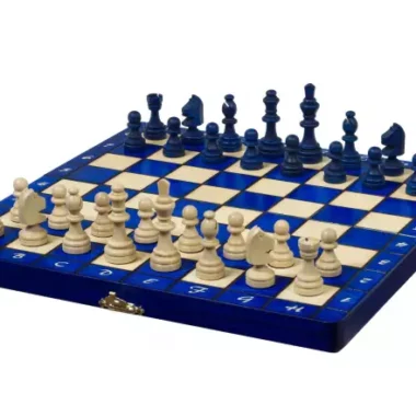 Jeu d’Échecs Magnétique en Bois Bleu et Ivoire – Échiquier Pliable 28 x 28 cm Parfait pour le Voyage