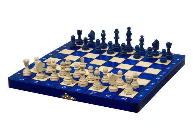Jeu d’Échecs Magnétique en Bois Bleu et Ivoire – Échiquier Pliable 28 x 28 cm Parfait pour le Voyage