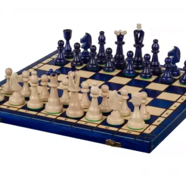 Jeu d’Echecs en Bois AS Bleu – Echiquier Traditionnel Polonais 40,5 x 41 cm avec Pièces Staunton