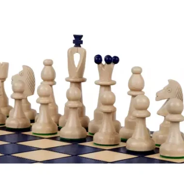 Jeu d’Echecs en Bois AS Bleu – Echiquier Traditionnel Polonais 40,5 x 41 cm avec Pièces Staunton