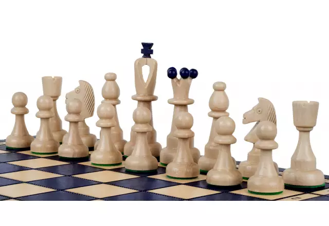 Jeu d’Echecs en Bois AS Bleu – Echiquier Traditionnel Polonais 40,5 x 41 cm avec Pièces Staunton