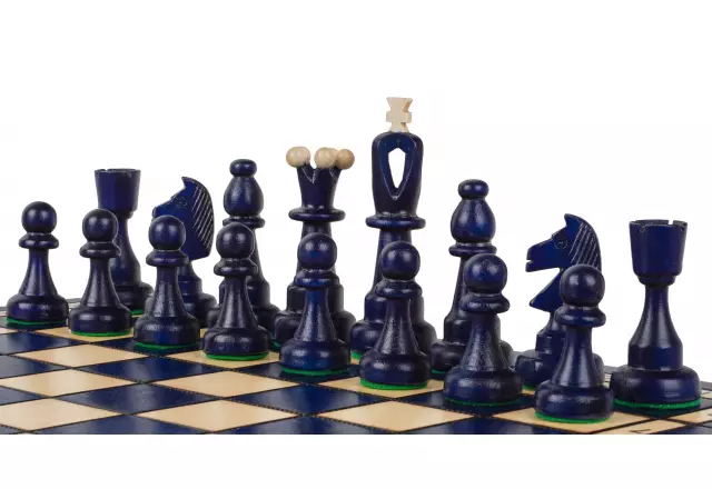 Jeu d’Echecs en Bois AS Bleu – Echiquier Traditionnel Polonais 40,5 x 41 cm avec Pièces Staunton