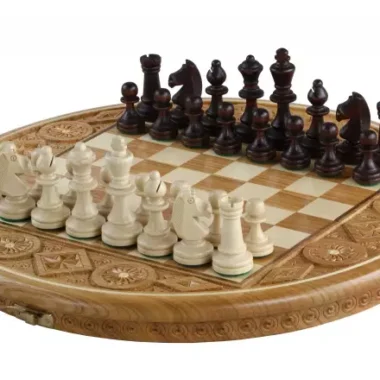 Jeu d’Echecs Rubin – Echiquier Rond Pliable avec Ragnement en Bois Fruitier