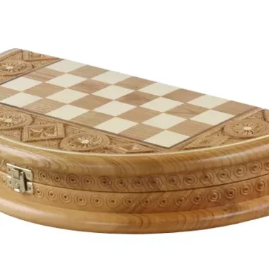 Jeu d’Echecs Rubin – Echiquier Rond Pliable avec Ragnement en Bois Fruitier