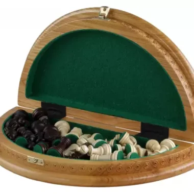 Jeu d’Echecs Rubin – Echiquier Rond Pliable avec Ragnement en Bois Fruitier