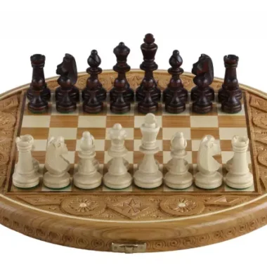 Jeu d’Echecs Rubin – Echiquier Rond Pliable avec Ragnement en Bois Fruitier