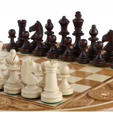 Jeu d’Echecs Rubin – Echiquier Rond Pliable avec Ragnement en Bois Fruitier