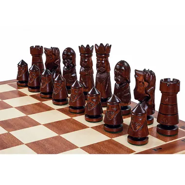 Jeu d’Echecs du Château Grand Format en Bois Réalisé à la Main – Echiquier 59 cm