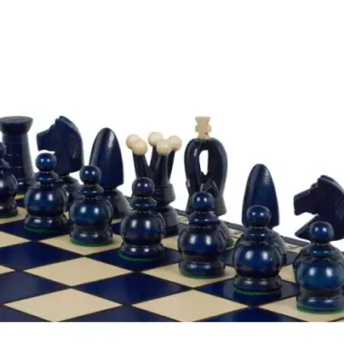 Grand Jeu d’Echecs en Bois Bleu – Échiquier 44 cm pour Amateurs et Famille