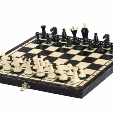 Jeu d’Echecs en Bois Pliable avec Rangement Noir et Ivoire - 35 x35 cm