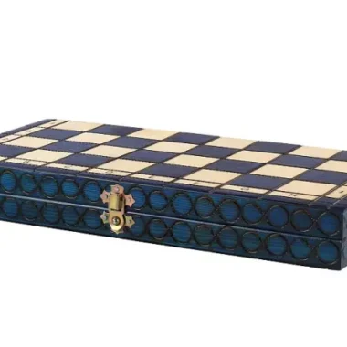 Jeu d'Echecs Pliable en Bois Bleu et Ivoire avec Rangement 34 x 34 cm