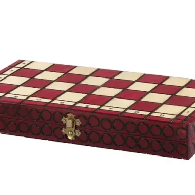 Échiquier Pliable en Bois Rouge et Ivoire avec Rangement - 35 x 35 cm