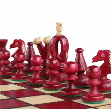 Échiquier Pliable en Bois Rouge et Ivoire avec Rangement - 35 x 35 cm