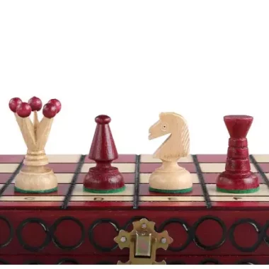 Échiquier Pliable en Bois Rouge et Ivoire avec Rangement - 35 x 35 cm