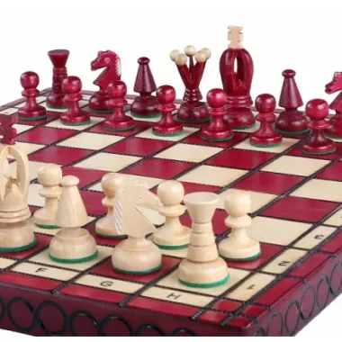 Échiquier Pliable en Bois Rouge et Ivoire avec Rangement - 35 x 35 cm