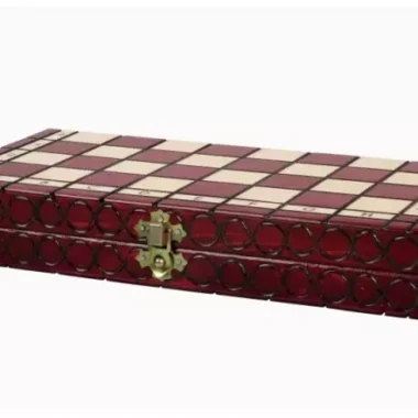 Petit Ensemble de Jeu d’Echecs Rouge et Ivoire Pliable en Bois